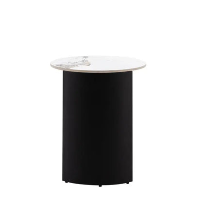 Gallery Direct Marzio Side Table with a round Carrara stone top and black metal legs