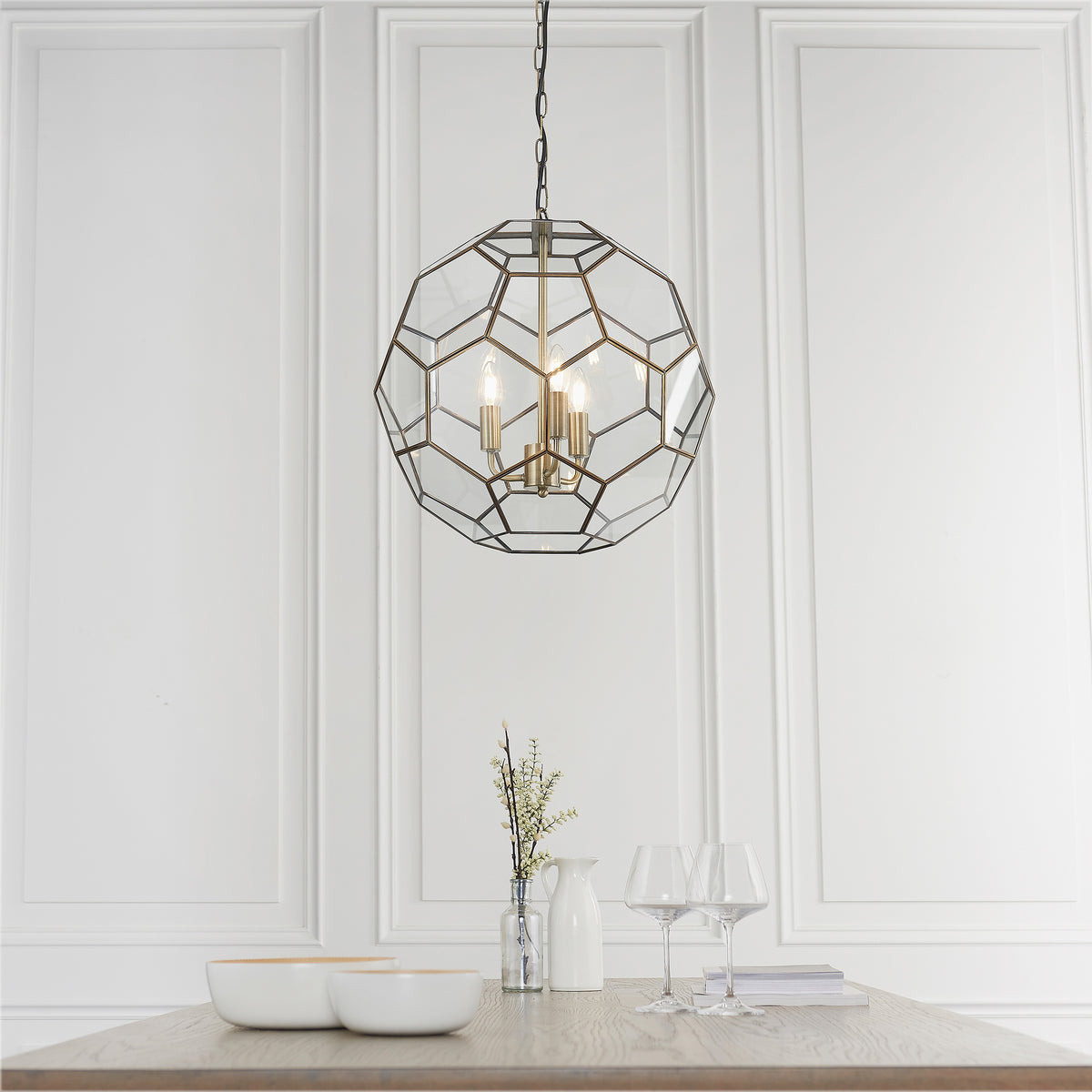 Gallery Direct Miele 3 Pendant Light Antique Brass, styled in a room setting