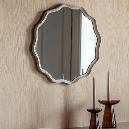 Gallery Direct Monterey Wave Round Mirror Smoke displayed in a styled interior
