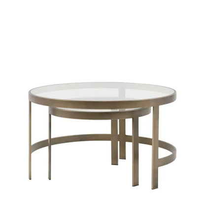 Gallery Direct Monti Nest of Tables features 2 round glass topped tables with bronze toned metal legs