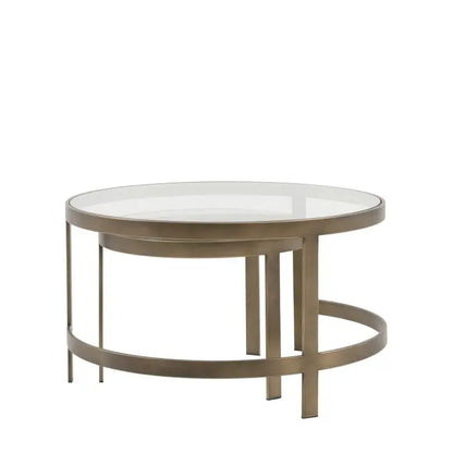 Gallery Direct Monti Nest of 2 Round Glass Topped Tables with bronze toned metal frames 