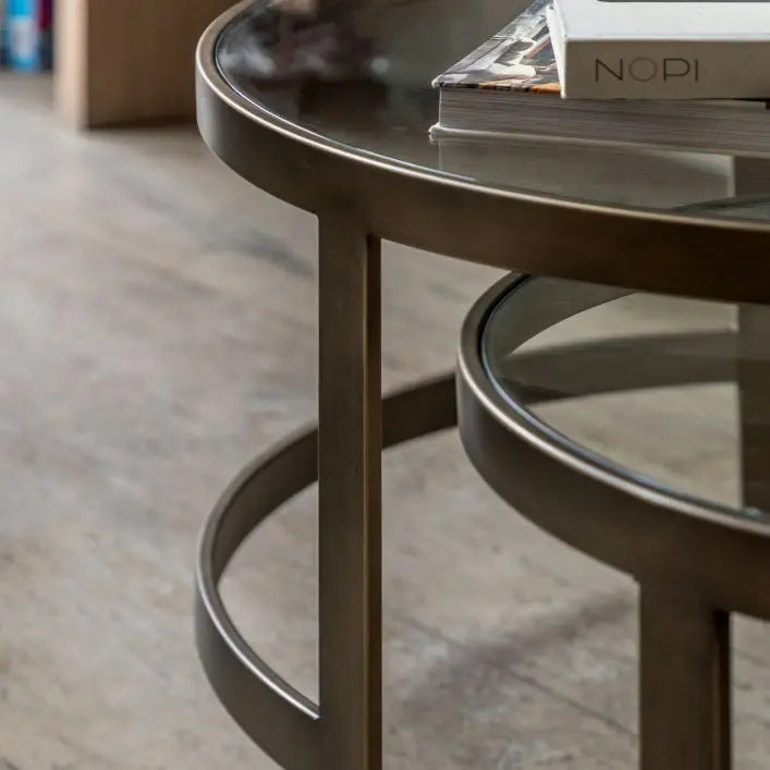Gallery Direct Monti Nest of 2 Round Glass Tables with bronzed metal frames