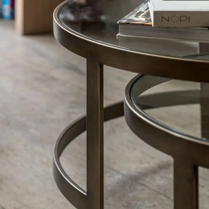 Gallery Direct Monti Nest of 2 Round Glass Tables with bronzed metal frames