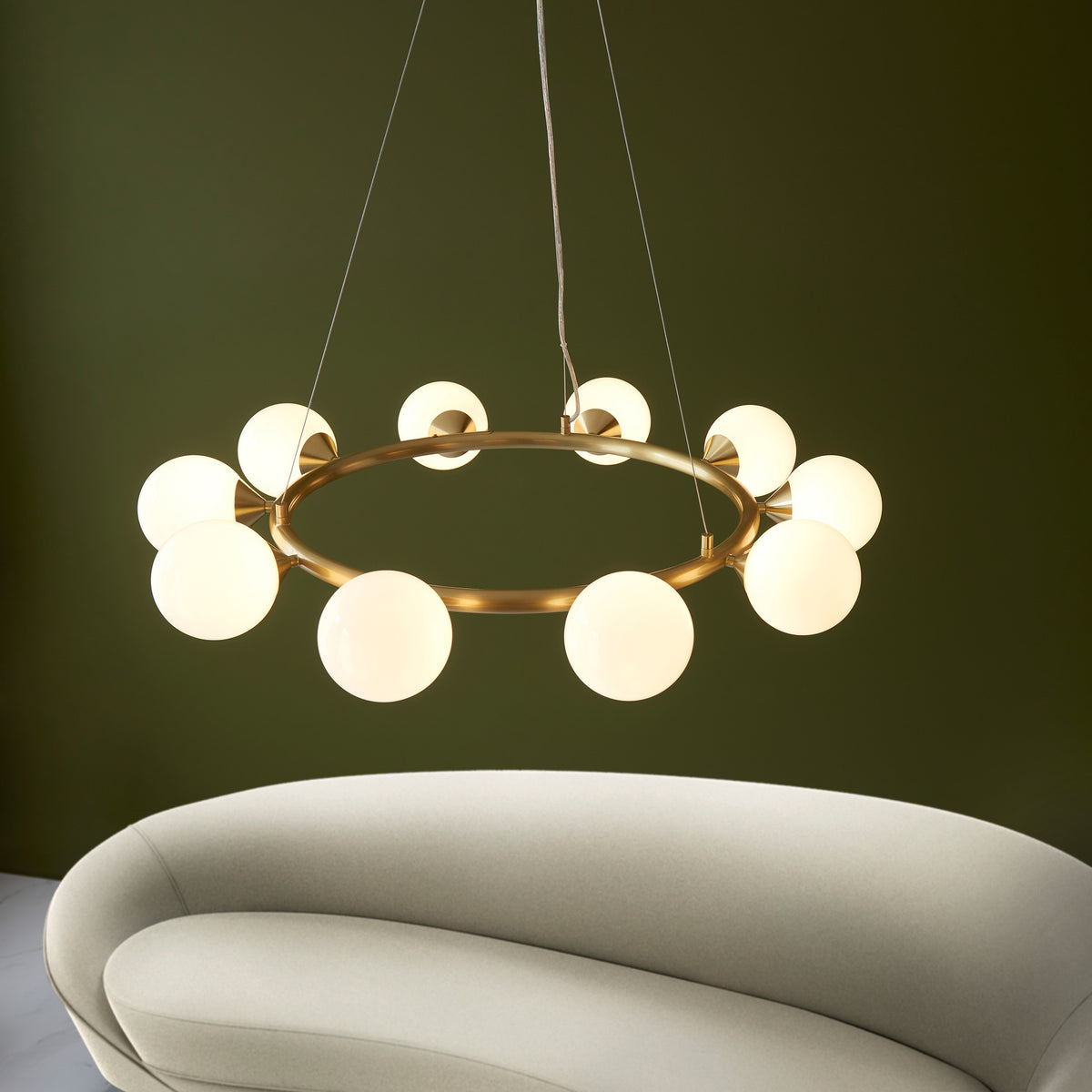 Gallery Direct Montrose 10 Pendant Light Satin Gold, styled in a room setting