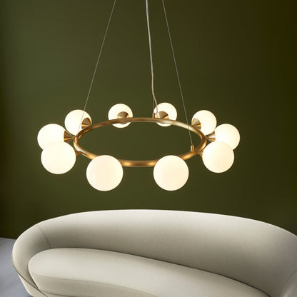Gallery Direct Montrose 10 Pendant Light Satin Gold, styled in a room setting