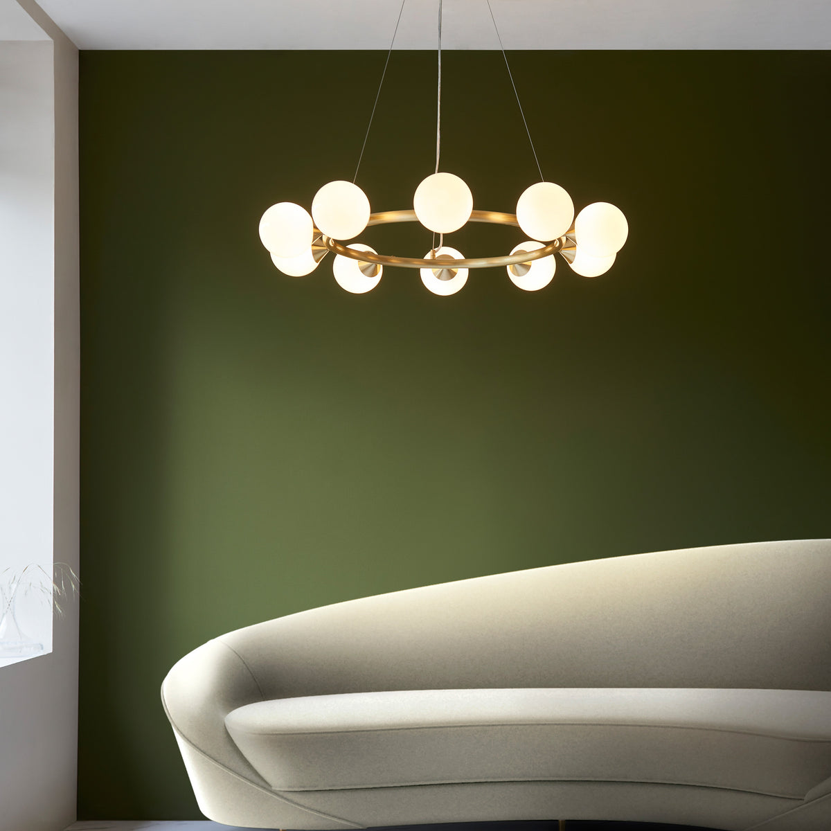 Gallery Direct Montrose 10 Pendant Light Satin Gold, styled in a room setting