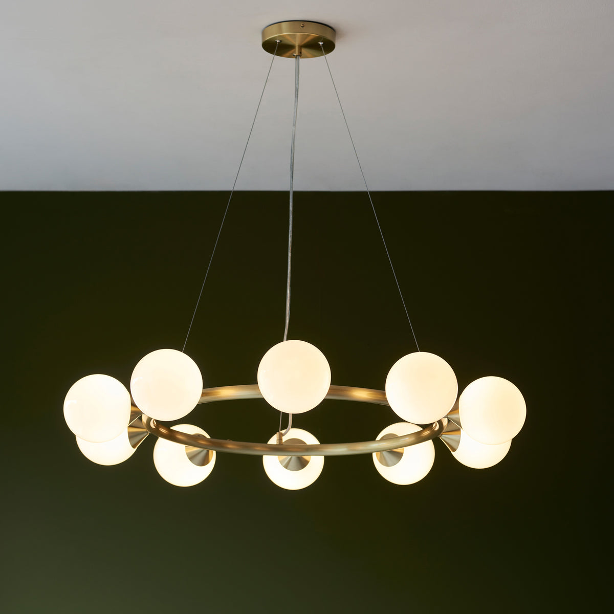 Gallery Direct Montrose 10 Pendant Light Satin Gold, styled in a room setting