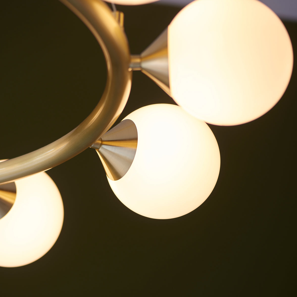 Gallery Direct Montrose 10 Pendant Light Satin Gold, close-up of the finish and design
