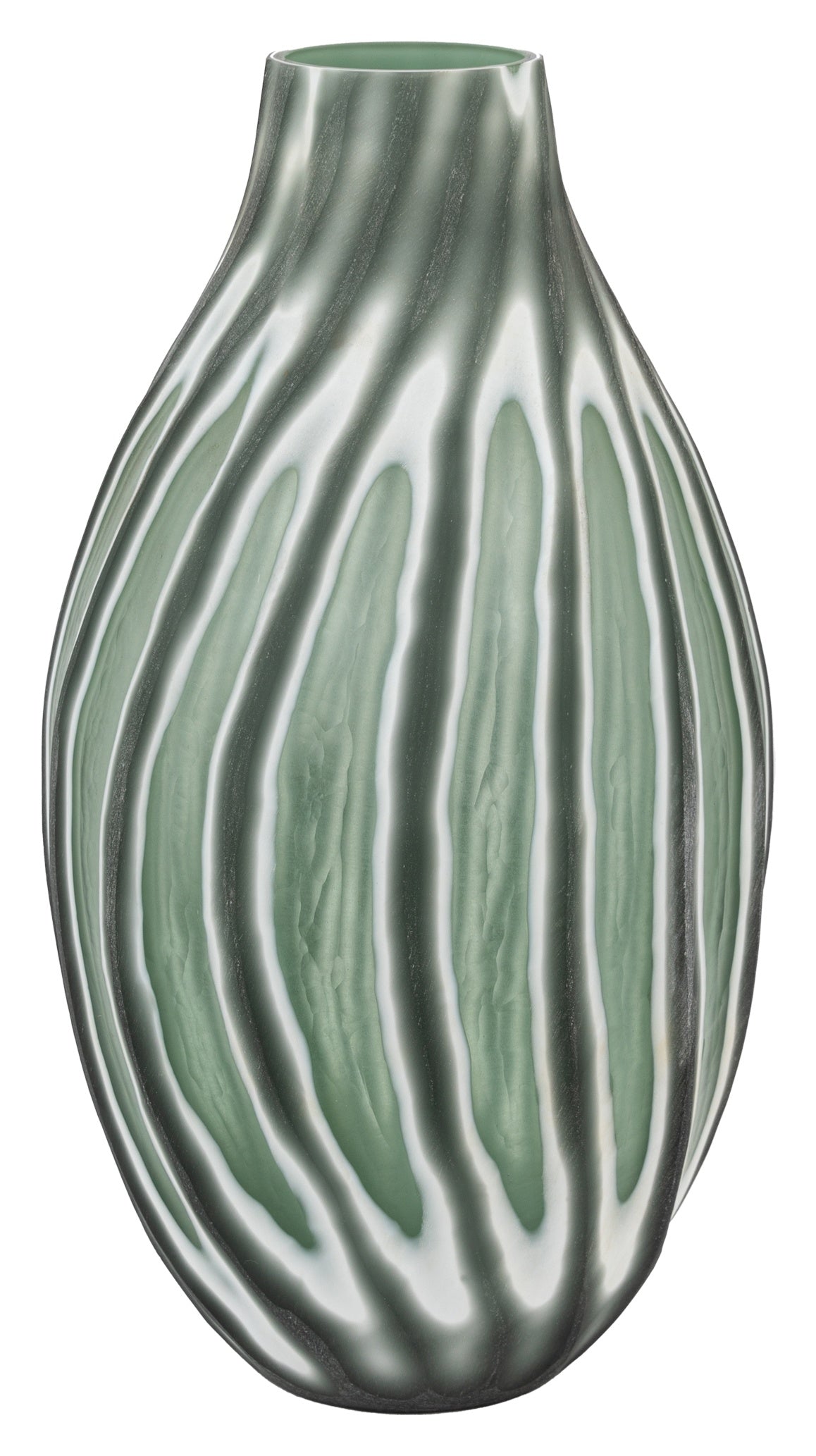 Gallery Direct Morella Swirl Hand Carved Glass Vase Sage Large, complete product view on a white background