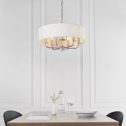 Gallery Direct Nixon 6 Pendant Light Bright Nickel, styled in a room setting
