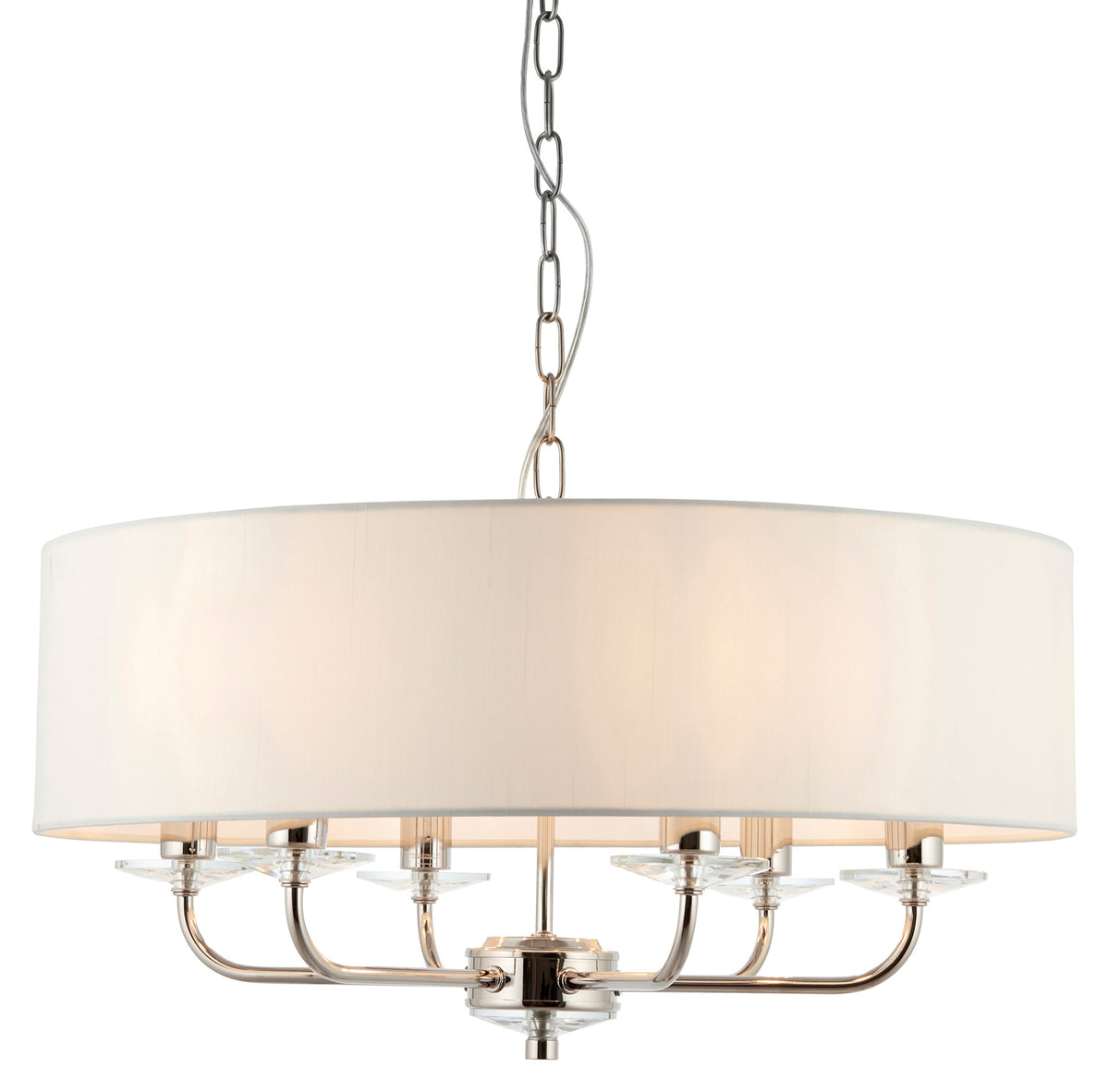 Gallery Direct Nixon 6 Pendant Light Bright Nickel, complete product view on a white background