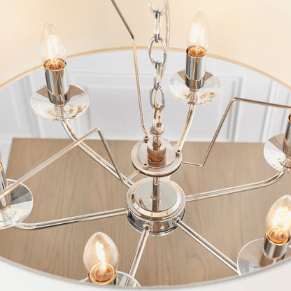 Gallery Direct Nixon 6 Pendant Light Bright Nickel, close-up of the finish and design
