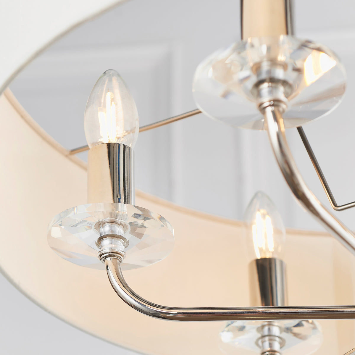 Gallery Direct Nixon 6 Pendant Light Bright Nickel, close-up of the finish and design