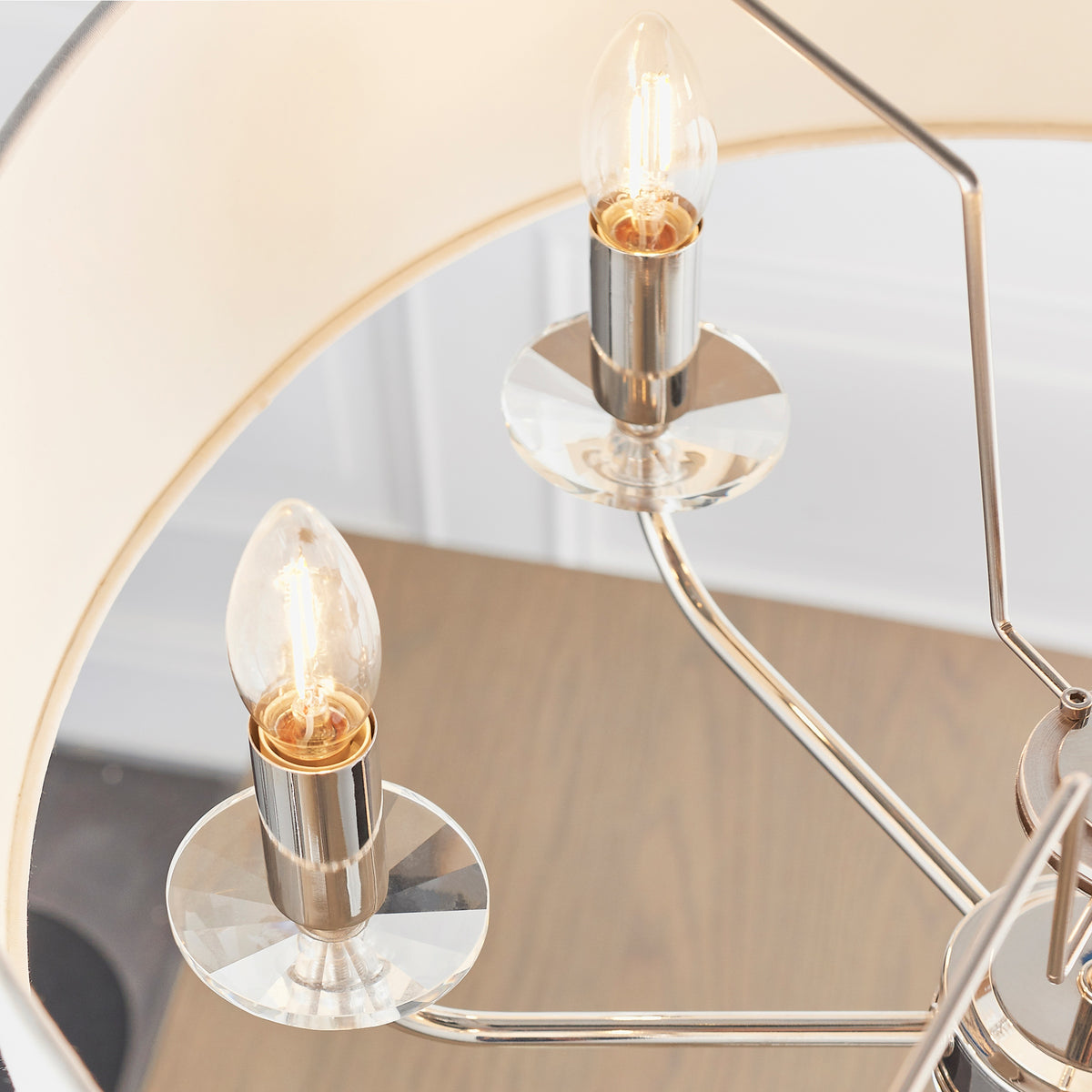 Gallery Direct Nixon 6 Pendant Light Bright Nickel, close-up of the finish and design