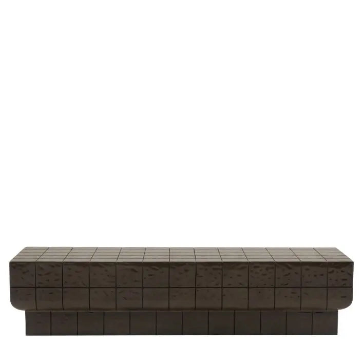 Gallery Direct Novara Rectangular Coffee Table made from glass reinforced concrete in a charcoal brown colour glaze, with faux tile detailing