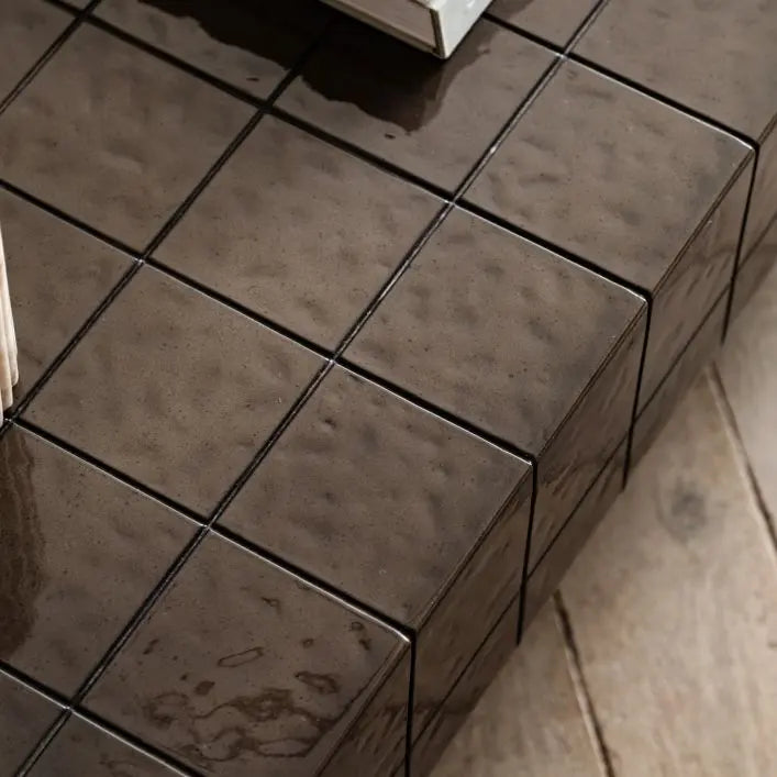 Gallery Direct Novara Coffee Table in a charcoal brown colour glaze with faux tile detailing