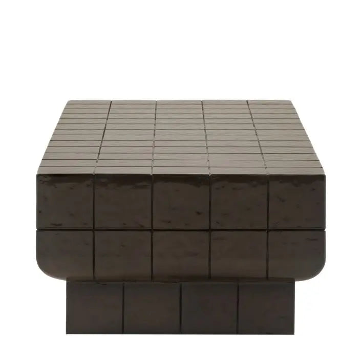 Gallery Direct Novara Rectangular Coffee Table with charcoal brown faux tile detailing for a retro Italian style feel