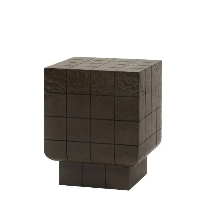 Gallery Direct Novara Side Table in charcoal brown colour, constructed from GRC with a faux tile pattern on all sides
