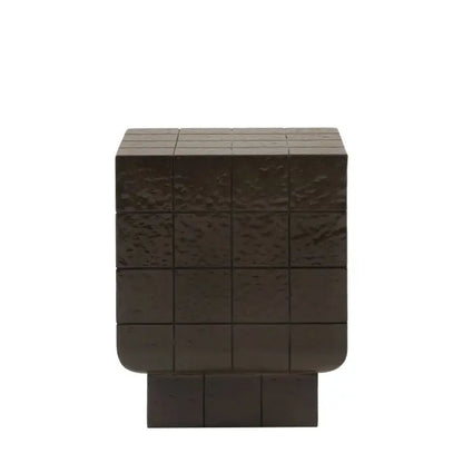 Gallery Direct Novara Square Top Side Table constructed using reinforced glass concrete in a charcoal brown glaze, with a faux tile pattern