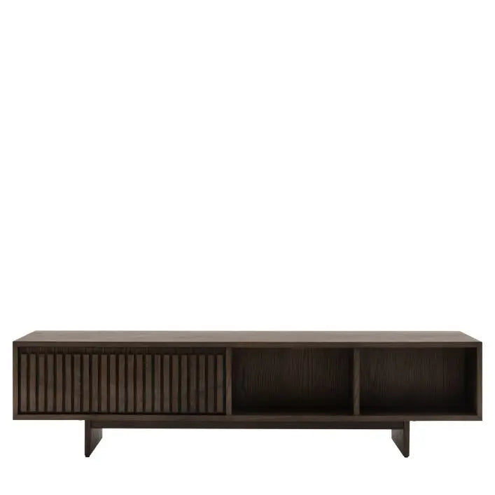 Gallery Direct Onda 1 Drawer Coffee Table constructed from solid oak and veneers with a slatted wave design to the drawer front and a partitioned shelf