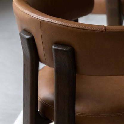 Gallery Direct Onda Dining Chair in Brown Leather upholstery with a dark wooden frame