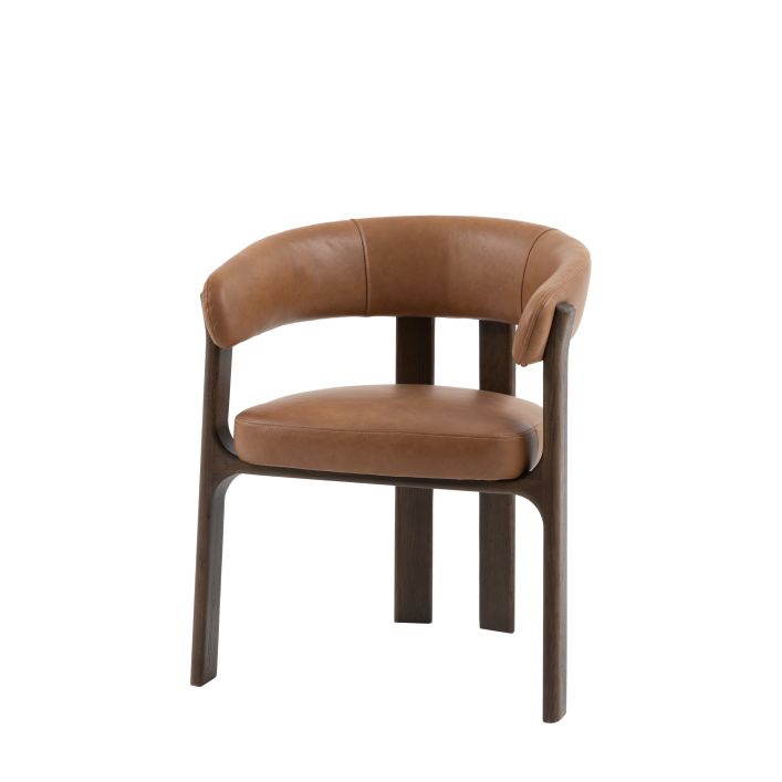 The Gallery Direct Onda Dining Chair has an Italian inspired design constructed from solid oak and veneers in charcoal brown finish with seat and backrest cushions in Brown Leather