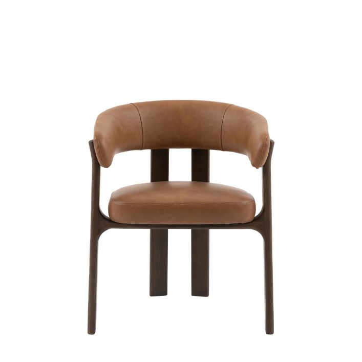 The Gallery Direct Onda Dining Chair is an Italian inspired piece constructed from dark solid wood with Brown Leather cushioned seat and backrest