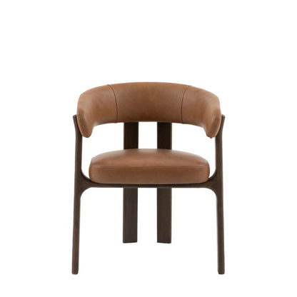 The Gallery Direct Onda Dining Chair is an Italian inspired piece constructed from dark solid wood with Brown Leather cushioned seat and backrest