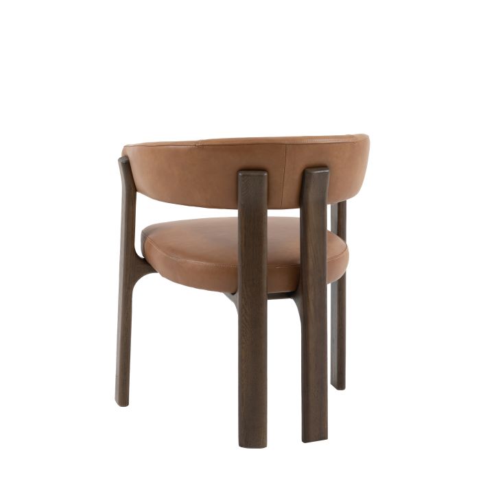 Gallery Direct Onda Dining Chair with a charcoal brown Oak and wood veneer frame with Brown Leather padded seat and backrest
