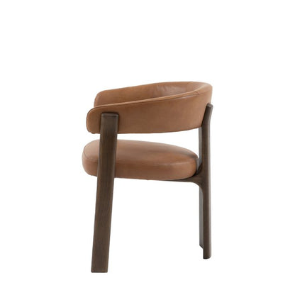 Gallery Direct Onda Dining Chair in Brown Leather with a dark wood frame