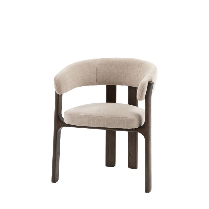 The Gallery Direct Onda Dining Chair has a charcoal brown solid oak and veneer frame and is complemented by natural coloured seat and backrest upholstery