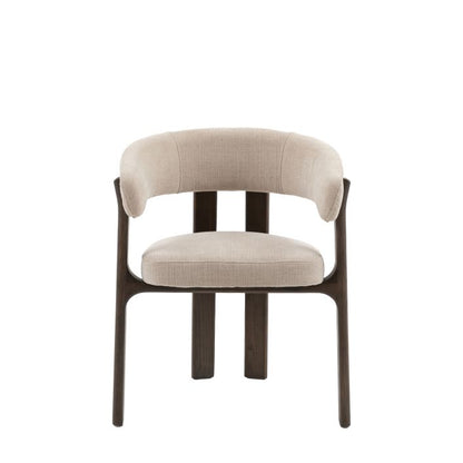 Gallery Direct Onda Dining Chair has an Italian inspired design constructed from solid Oak and veneers in a charcoal brown finish, with padded back and seat cushions in a Natural fabric