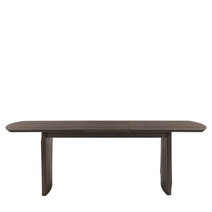 Gallery Direct Onda Rectangular Extending Dining Table with charcoal brown sleek wooden table top and slatted wave legs