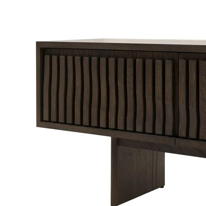 Gallery Direct Onda Media Unit has a slatted wave design to the front cupboard doors, in a charcoal brown coloured finish