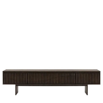 Gallery Direct Onda Media Unit is a charcoal brown coloured wide media cabinet with a striking slatted wave detail to the cabinet front
