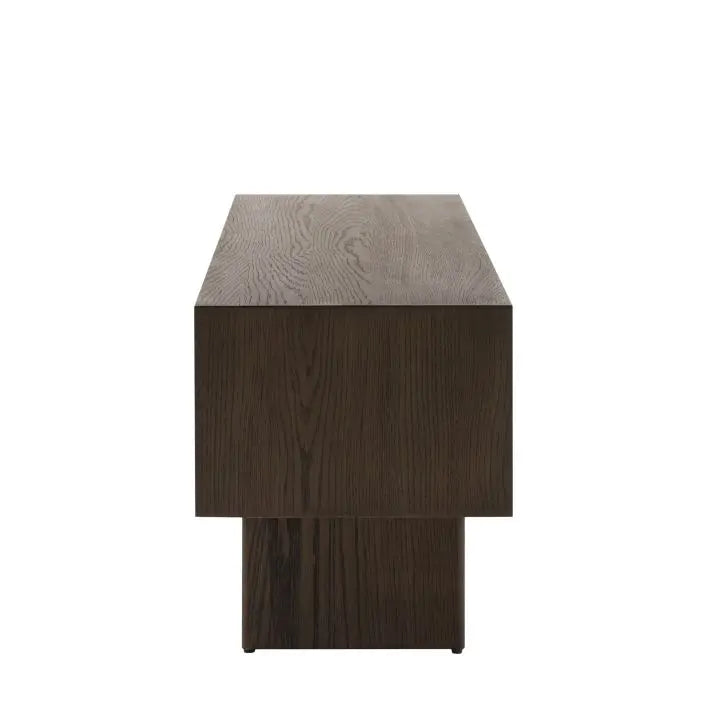Gallery Direct Onda Media Unit is made from charcoal brown coloured solid oak and veneer woods