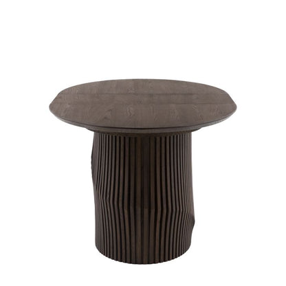 Gallery Direct Onda Oval Extending Dining Table features a sleek charcoal brown oval table top and a contemporary slatted wave design base 