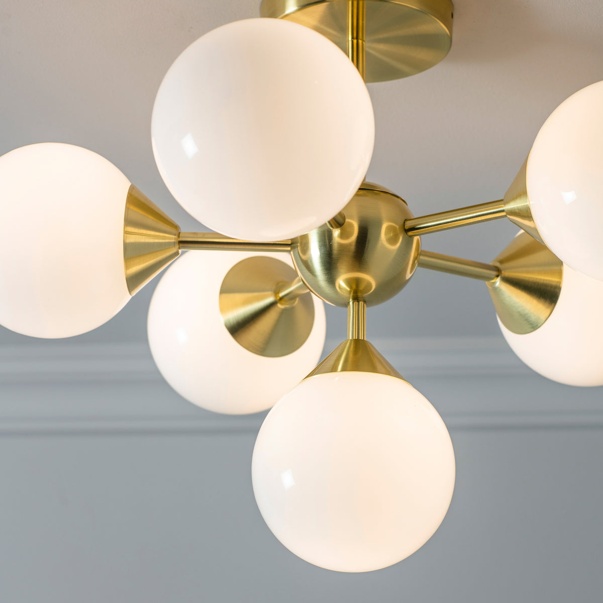 Gallery Direct Oscar 6 Ceiling Light Brushed Gold, close-up of the finish and design