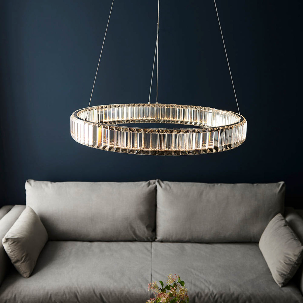 Gallery Direct Ousden Round Pendant Light Chrome, styled in a room setting