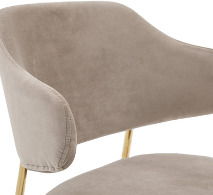 Gallery Direct Pair of Whitehall Dining Chairs in Taupe Velvet with curved backrest and golden metal frame