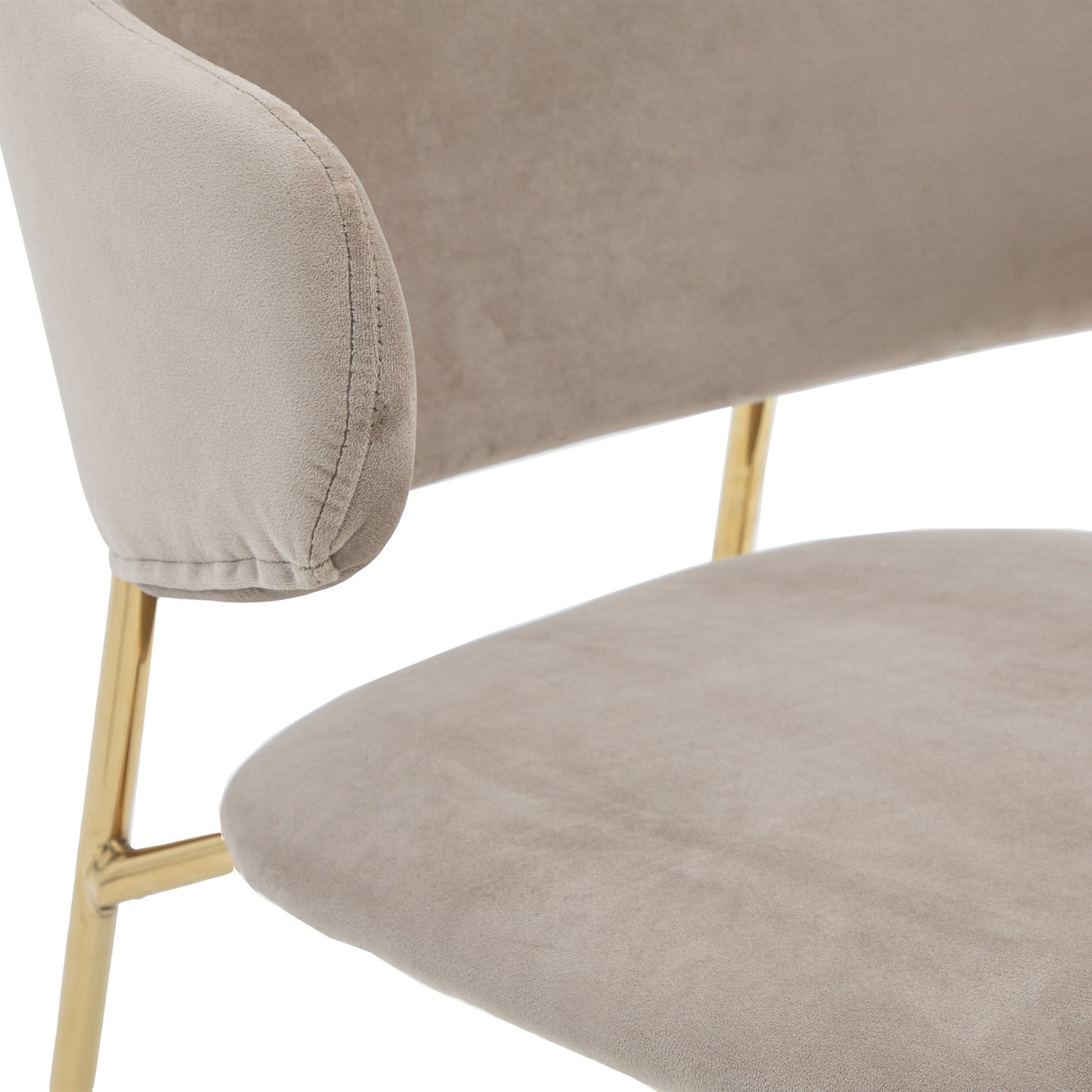 Gallery Direct Pair of Whitehall Dining Chairs in Taupe velvet upholstery with a slim golden colour frame