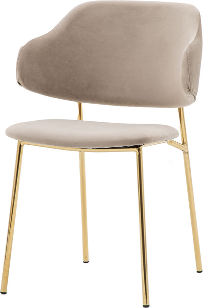 Gallery Direct Pair of Whitehall Dining Chairs in Taupe Velvet with split backrest and a golden colour metal frame