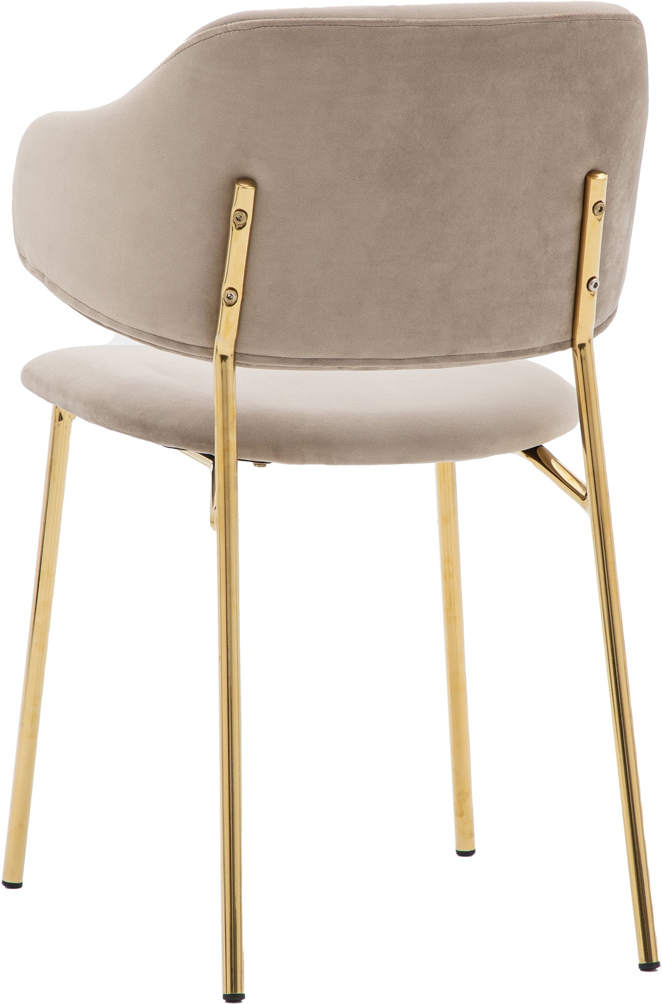 Gallery Direct Pair of Whitehall Dining Chairs in Taupe velvet with a split backrest and slim golden metal frame