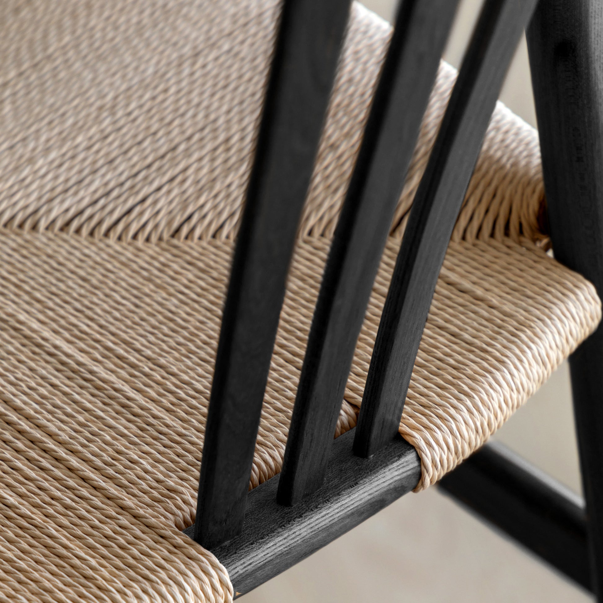Gallery Direct Pair of Whitney Bar Stools in Black painted wood with a rope woven seat