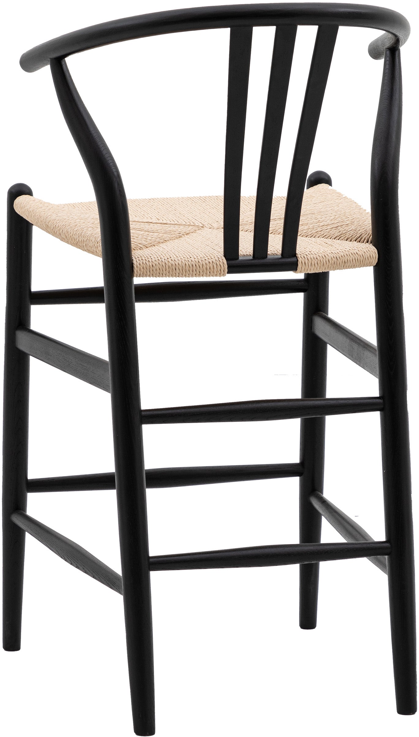 Gallery Direct Pair of Whitney Bar Stools in Black painted elm wood with a wishbone backrest and rope woven seat
