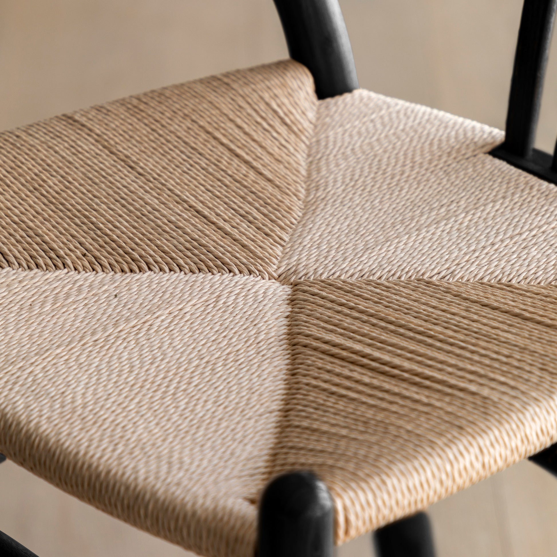Gallery Direct Pair of Black Whitney Bar Stools with a rope woven seat