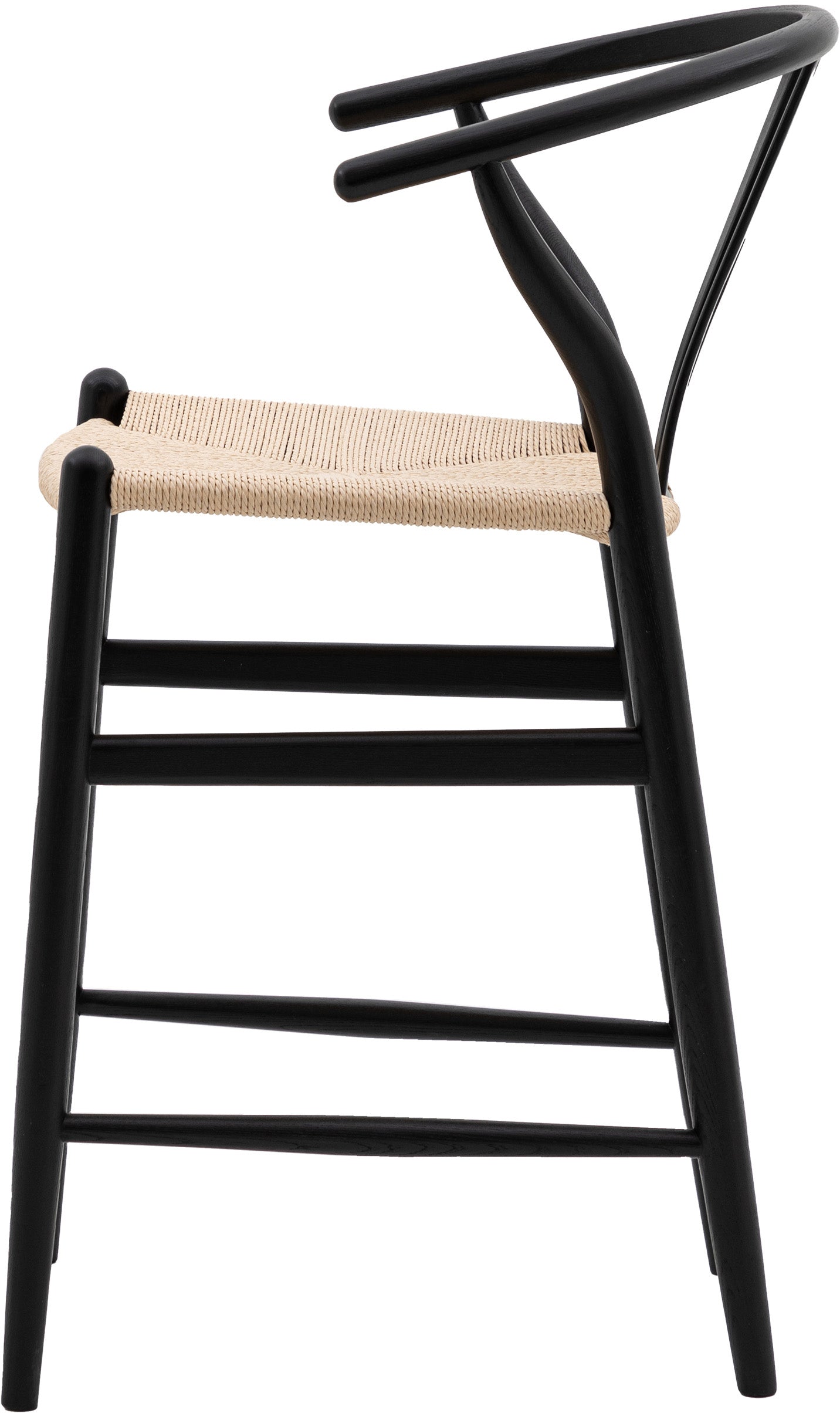 Gallery Direct Pair of Black Whitney Bar Stools with a wishbone backrest and rope woven seat