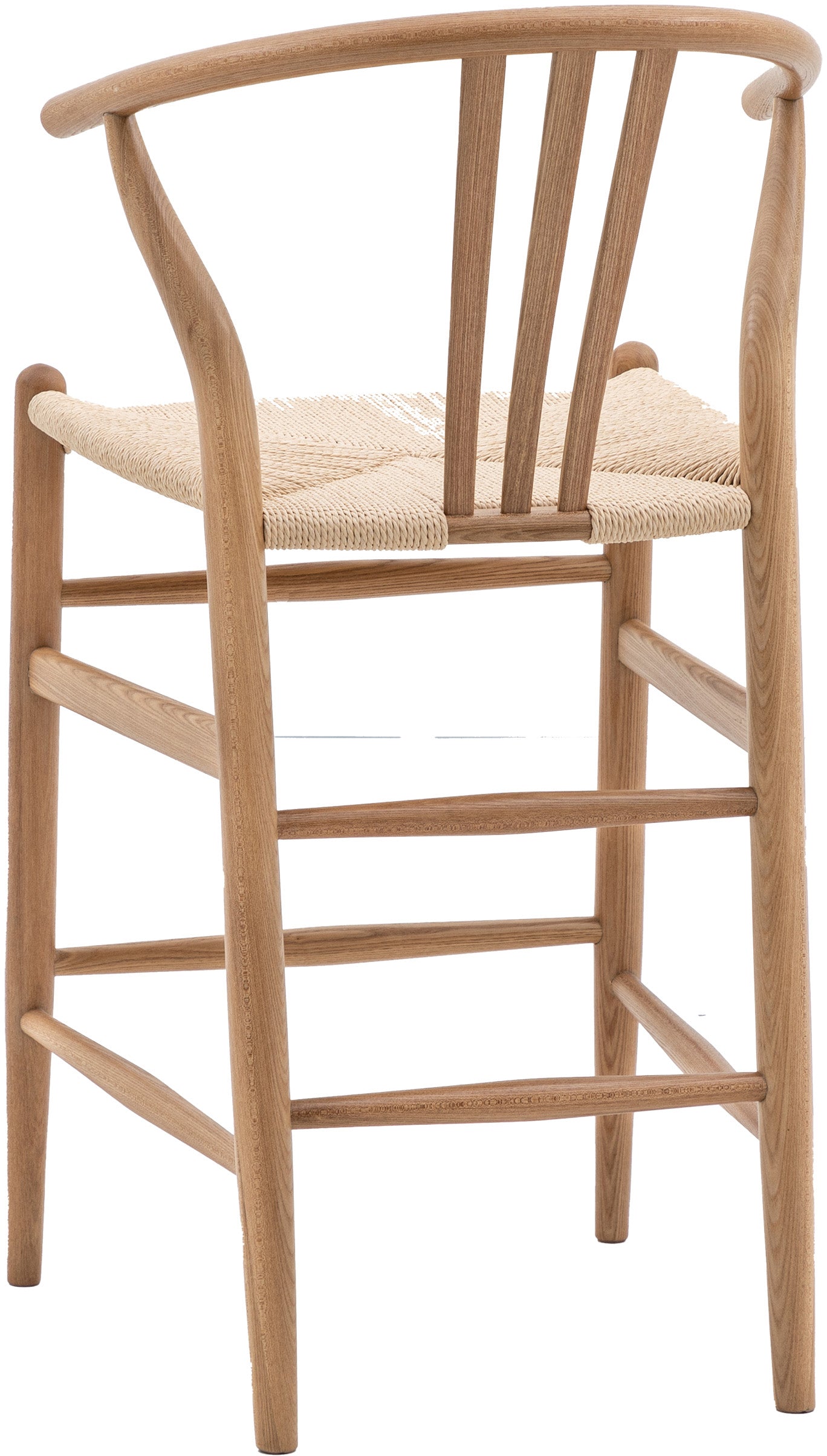 Gallery Direct Pair of Whitney Bar Stools in Natural wood with a rope woven seat and wishbone backrest