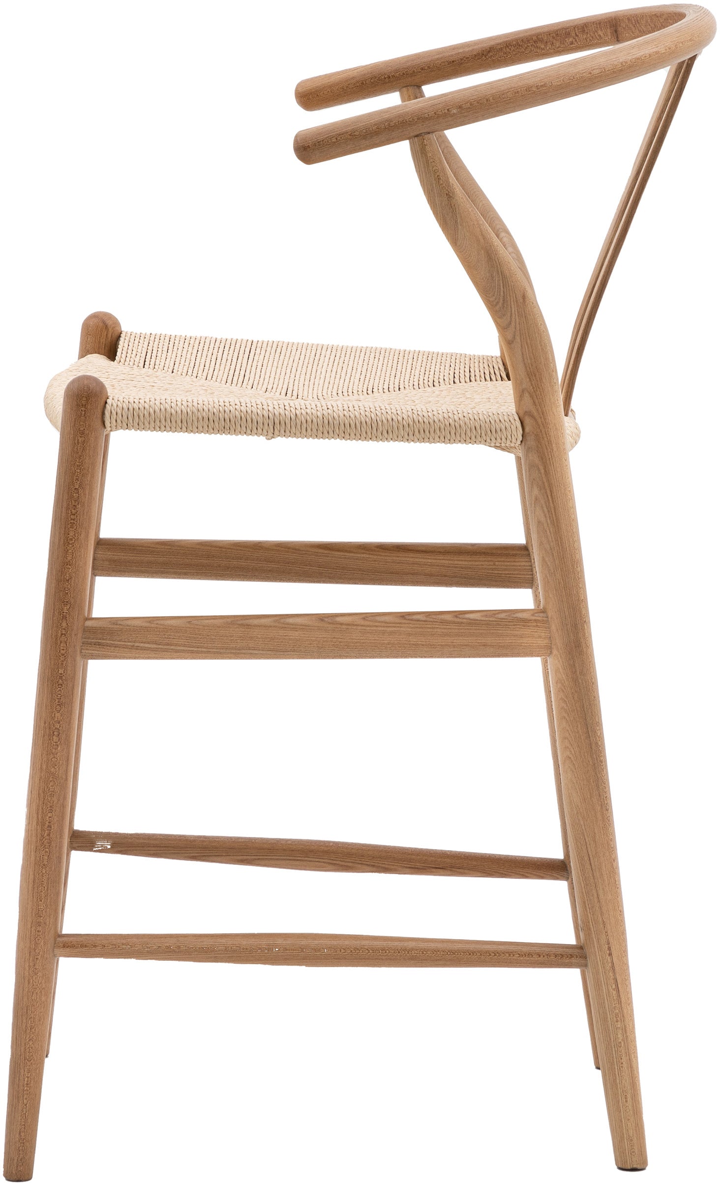 Gallery Direct Pair of Whitney Bar Stools with a wishbone backrest in a Natural wood with rope woven seat