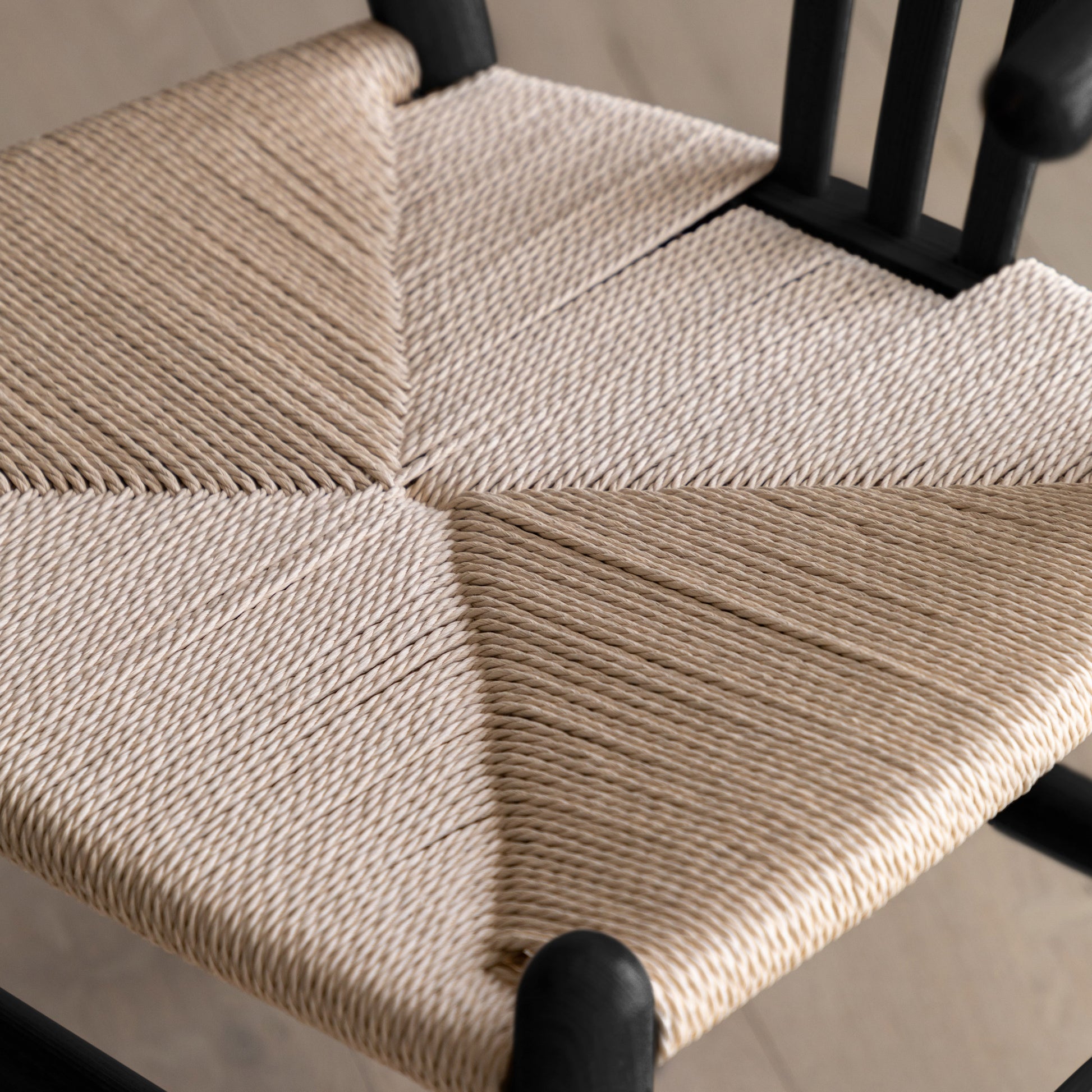 Gallery Direct Pair of Whitney Chairs in Black painted wood with a natural rope woven seat